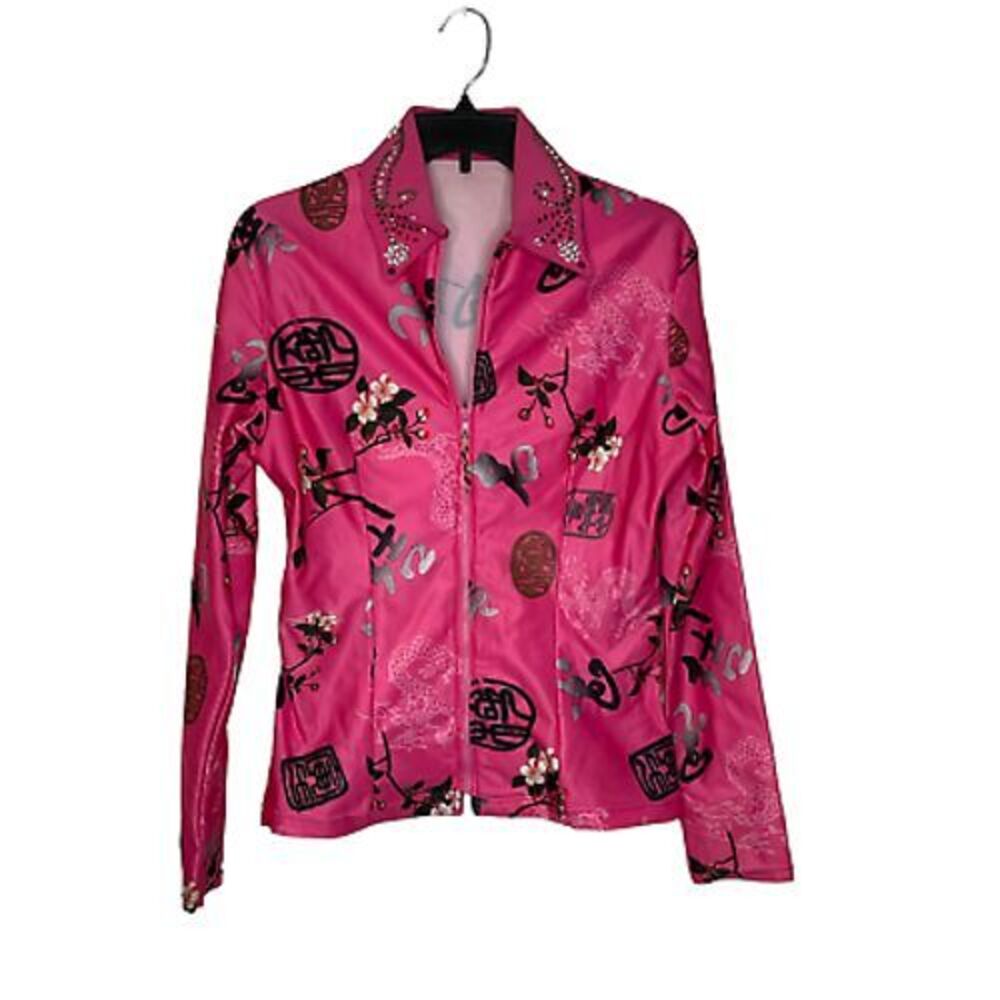 Vintage Unbranded Full Zip Riding Jacket Size Small? Pink Floral Asian Print